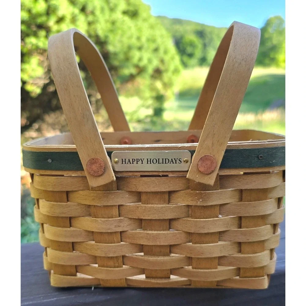 Longaberger 2003 Happy Holidays Little Market Basket Woven Double Handle Green